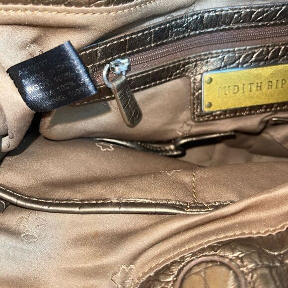 Judith Ripka leather Bronze Large  shoulder bag silver tone hardwares - Picture 12 of 16